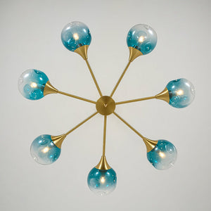 LightFixturesUSA - 7 - light Gradient Blue Glass Globe Round Sputnik Chandelier - Chandelier - 33.5 in - 