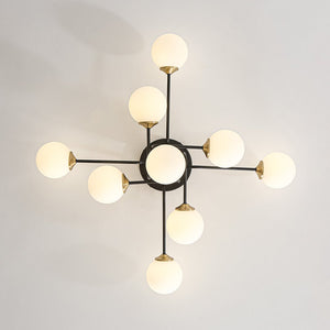 LightFixturesUSA - 7 - Light Opal Glass Bubble Sputnik Semi Flush Chandelier - Chandelier - Black Brass - 