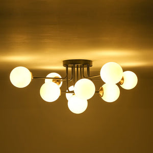 LightFixturesUSA - 7 - Light Opal Glass Bubble Sputnik Semi Flush Chandelier - Chandelier - Black Brass - 