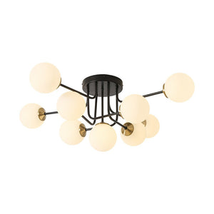 LightFixturesUSA - 7 - Light Opal Glass Bubble Sputnik Semi Flush Chandelier - Chandelier - Black Brass - 