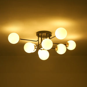 LightFixturesUSA - 7 - Light Opal Glass Bubble Sputnik Semi Flush Chandelier - Chandelier - Black Brass - 