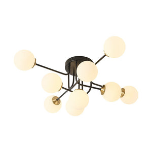 LightFixturesUSA - 7 - Light Opal Glass Bubble Sputnik Semi Flush Chandelier - Chandelier - Black Brass - 