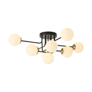 LightFixturesUSA - 7 - Light Opal Glass Bubble Sputnik Semi Flush Chandelier - Chandelier - Black Brass - 