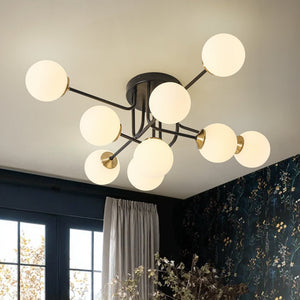 LightFixturesUSA - 7 - Light Opal Glass Bubble Sputnik Semi Flush Chandelier - Chandelier - Black Brass - 