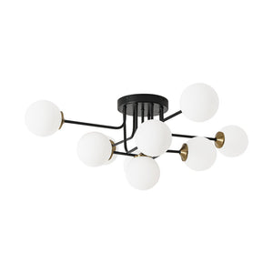 LightFixturesUSA - 7 - Light Opal Glass Bubble Sputnik Semi Flush Chandelier - Chandelier - Black Brass - 