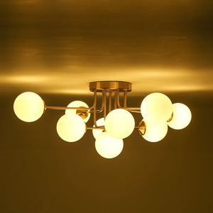 LightFixturesUSA - 7 - Light Opal Glass Bubble Sputnik Semi Flush Chandelier - Chandelier - Brass - 