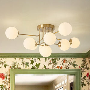 LightFixturesUSA - 7 - Light Opal Glass Bubble Sputnik Semi Flush Chandelier - Chandelier - Brass - 