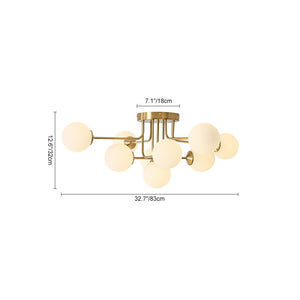 LightFixturesUSA - 7 - Light Opal Glass Bubble Sputnik Semi Flush Chandelier - Chandelier - Brass - 