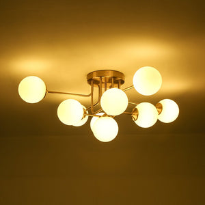 LightFixturesUSA - 7 - Light Opal Glass Bubble Sputnik Semi Flush Chandelier - Chandelier - Brass - 