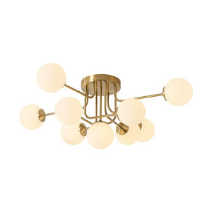 LightFixturesUSA - 7 - Light Opal Glass Bubble Sputnik Semi Flush Chandelier - Chandelier - Brass - 