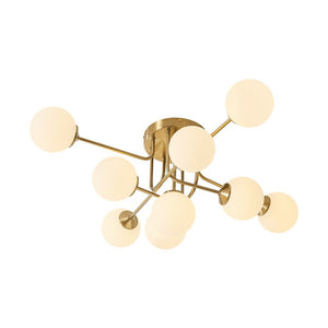 LightFixturesUSA - 7 - Light Opal Glass Bubble Sputnik Semi Flush Chandelier - Chandelier - Brass - 