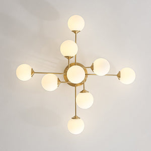 LightFixturesUSA - 7 - Light Opal Glass Bubble Sputnik Semi Flush Chandelier - Chandelier - Brass - 