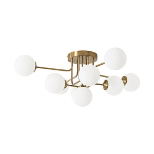 LightFixturesUSA - 7 - Light Opal Glass Bubble Sputnik Semi Flush Chandelier - Chandelier - Brass - 