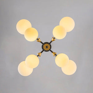LightFixturesUSA - 8 - Light Black Brass White Glass Globe Round Sputnik Chandelier - Chandelier - 23.2 in - 