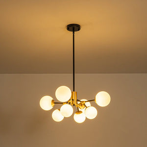 LightFixturesUSA - 8 - Light Black Brass White Glass Globe Round Sputnik Chandelier - Chandelier - 23.2 in - 