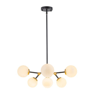 LightFixturesUSA - 8 - Light Black Brass White Glass Globe Round Sputnik Chandelier - Chandelier - 23.2 in - 
