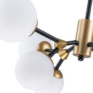 LightFixturesUSA - 8 - Light Black Brass White Glass Globe Round Sputnik Chandelier - Chandelier - 23.2 in - 