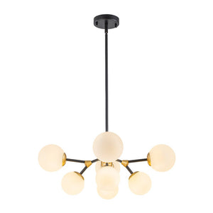 LightFixturesUSA - 8 - Light Black Brass White Glass Globe Round Sputnik Chandelier - Chandelier - 23.2 in - 
