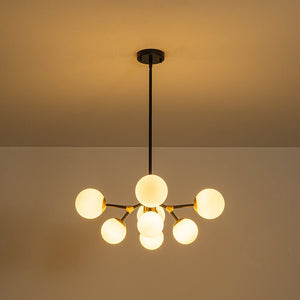 LightFixturesUSA - 8 - Light Black Brass White Glass Globe Round Sputnik Chandelier - Chandelier - 23.2 in - 