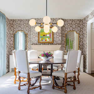 LightFixturesUSA - 8 - Light Black Brass White Glass Globe Round Sputnik Chandelier - Chandelier - 23.2 in - 