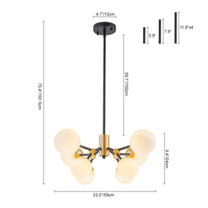LightFixturesUSA - 8 - Light Black Brass White Glass Globe Round Sputnik Chandelier - Chandelier - 23.2 in - 