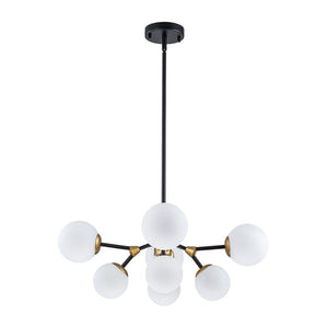 LightFixturesUSA - 8 - Light Black Brass White Glass Globe Round Sputnik Chandelier - Chandelier - 23.2 in - 
