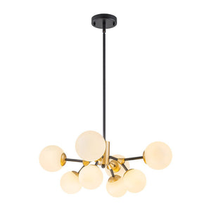 LightFixturesUSA - 8 - Light Black Brass White Glass Globe Round Sputnik Chandelier - Chandelier - 23.2 in - 