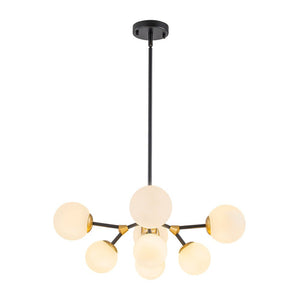 LightFixturesUSA - 8 - Light Black Brass White Glass Globe Round Sputnik Chandelier - Chandelier - 23.2 in - 
