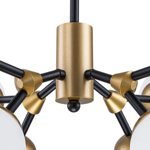 LightFixturesUSA - 8 - Light Black Brass White Glass Globe Round Sputnik Chandelier - Chandelier - 23.2 in - 