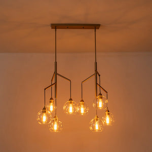 LightFixturesUSA - 8 - Light Branch Draped Glass Bubble Island Double Chandelier - Chandelier - Brass - 