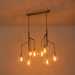 LightFixturesUSA - 8 - Light Branch Draped Glass Bubble Island Double Chandelier - Chandelier - Brass - 