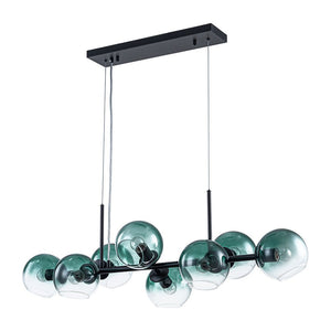 LightFixturesUSA - 8 - Light Color Tinted Glass Globe Bubble Linear Island Chandelier - Chandelier - Black + Green - 