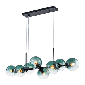 LightFixturesUSA - 8 - Light Color Tinted Glass Globe Bubble Linear Island Chandelier - Chandelier - Black + Green - 