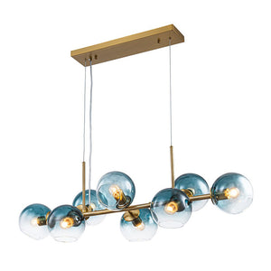 LightFixturesUSA - 8 - Light Color Tinted Glass Globe Bubble Linear Island Chandelier - Chandelier - Black + Green - 