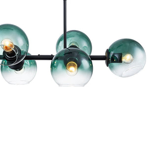 LightFixturesUSA - 8 - Light Color Tinted Glass Globe Bubble Linear Island Chandelier - Chandelier - Black + Green - 