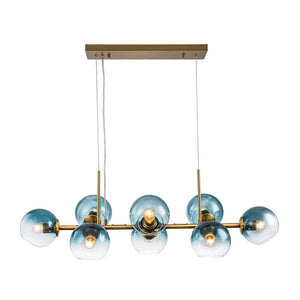LightFixturesUSA - 8 - Light Color Tinted Glass Globe Bubble Linear Island Chandelier - Chandelier - Black + Green - 