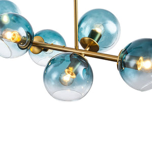 LightFixturesUSA - 8 - Light Color Tinted Glass Globe Bubble Linear Island Chandelier - Chandelier - Black + Green - 