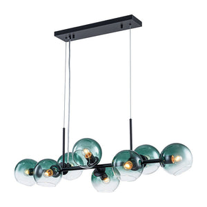 LightFixturesUSA - 8 - Light Color Tinted Glass Globe Bubble Linear Island Chandelier - Chandelier - Black + Green - 
