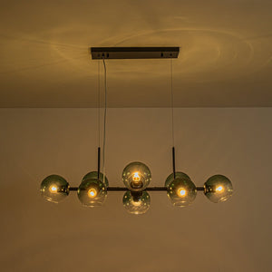 LightFixturesUSA - 8 - Light Color Tinted Glass Globe Bubble Linear Island Chandelier - Chandelier - Black + Green - 