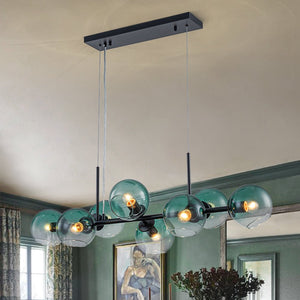 LightFixturesUSA - 8 - Light Color Tinted Glass Globe Bubble Linear Island Chandelier - Chandelier - Black + Green - 