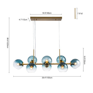 LightFixturesUSA - 8 - Light Color Tinted Glass Globe Bubble Linear Island Chandelier - Chandelier - Black + Green - 