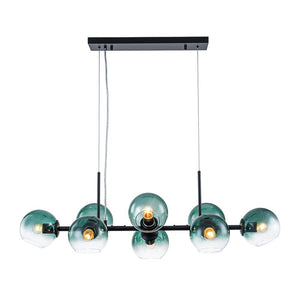 LightFixturesUSA - 8 - Light Color Tinted Glass Globe Bubble Linear Island Chandelier - Chandelier - Black + Green - 