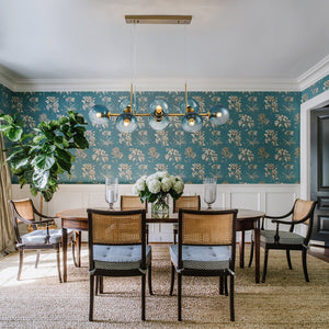 LightFixturesUSA - 8 - Light Color Tinted Glass Globe Bubble Linear Island Chandelier - Chandelier - Brass + Blue - 