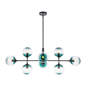 LightFixturesUSA - 8 - Light Linear Sputnik Tinted Blue Glass Bubble Chandelier - Chandelier - Black - 