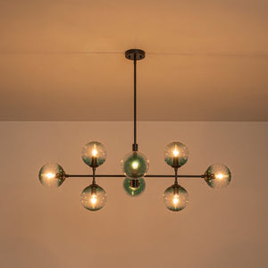 LightFixturesUSA - 8 - Light Linear Sputnik Tinted Blue Glass Bubble Chandelier - Chandelier - Black - 