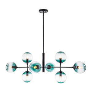 LightFixturesUSA - 8 - Light Linear Sputnik Tinted Blue Glass Bubble Chandelier - Chandelier - Black - 