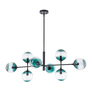 LightFixturesUSA - 8 - Light Linear Sputnik Tinted Blue Glass Bubble Chandelier - Chandelier - Black - 