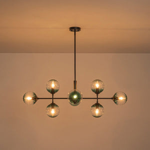 LightFixturesUSA - 8 - Light Linear Sputnik Tinted Blue Glass Bubble Chandelier - Chandelier - Black - 