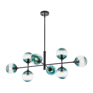 LightFixturesUSA - 8 - Light Linear Sputnik Tinted Blue Glass Bubble Chandelier - Chandelier - Black - 