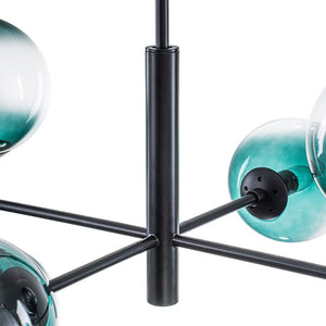 LightFixturesUSA - 8 - Light Linear Sputnik Tinted Blue Glass Bubble Chandelier - Chandelier - Black - 